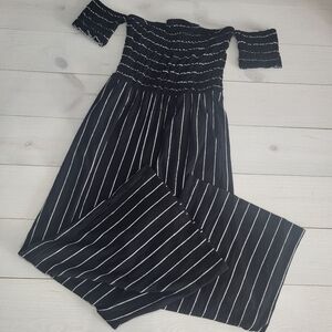 Altar'd State Wide Leg Jumpsuit Striped Smocked Top Off-Shoulder Romper.